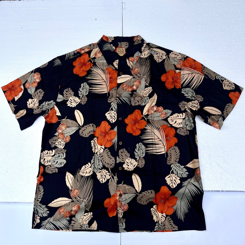 100% Silk Men's XL JOS A BANK Black Tropical Floral Short Sleeve Button Up Shirt - Picture 3 of 7